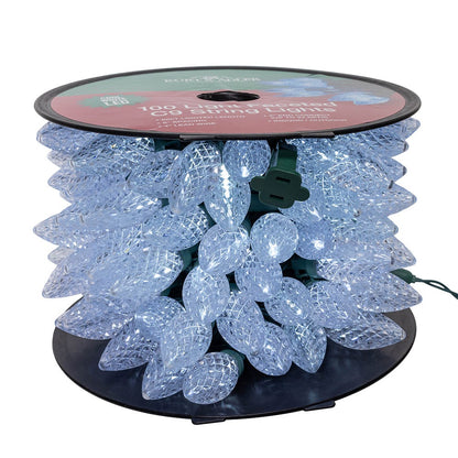 100-Light Cool White LED Faceted C9 Green Wire String Lights - Default Title - Christmas >> Lighting
