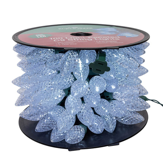 100-Light Cool White LED Faceted C9 Green Wire String Lights - Default Title - Christmas >> Lighting