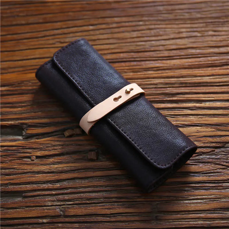 Handmade Men's Genuine Leather Roll Pencil Case Kia Day Design