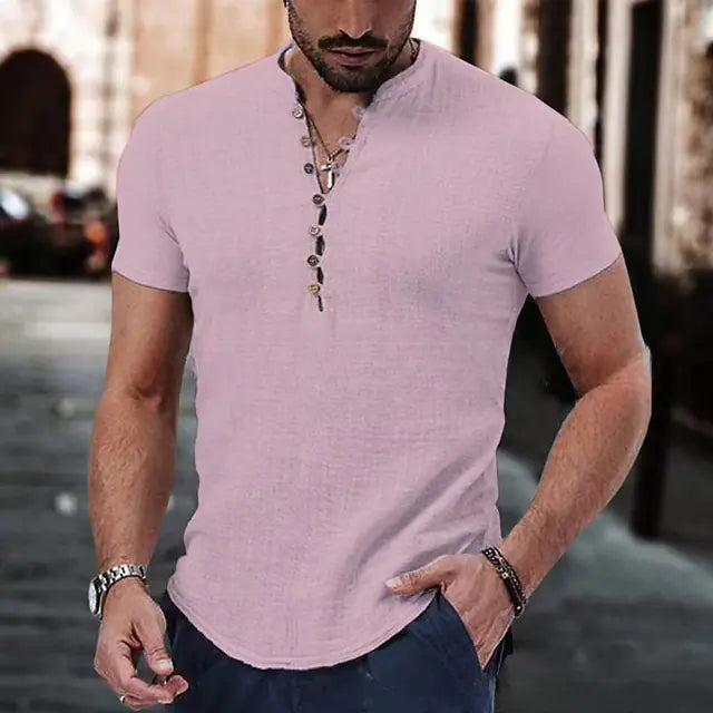 2023 Men's Casual V-Neck Button Short Sleeve Shirt - Kia Day Design