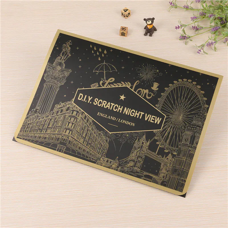 Gold Scratch Art, Egyptian Scratch Art, NYC Scratch Art