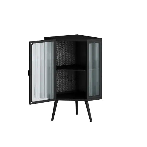 Floor Corner Cabinet with Tempered Glass Door and Storage Shelves - Kia Day Design