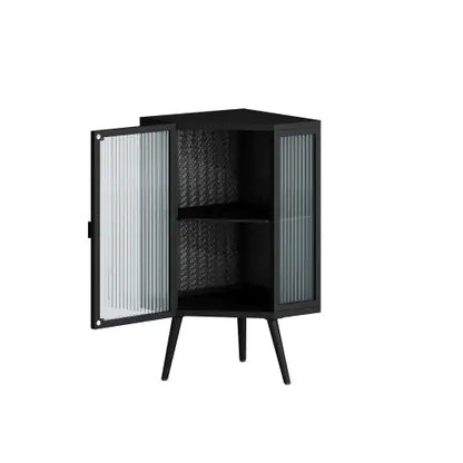 Floor Corner Cabinet with Tempered Glass Door and Storage Shelves - Kia Day Design