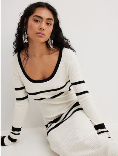 Slim-Fit Striped Woolen Knitted Dress Kia Day Design