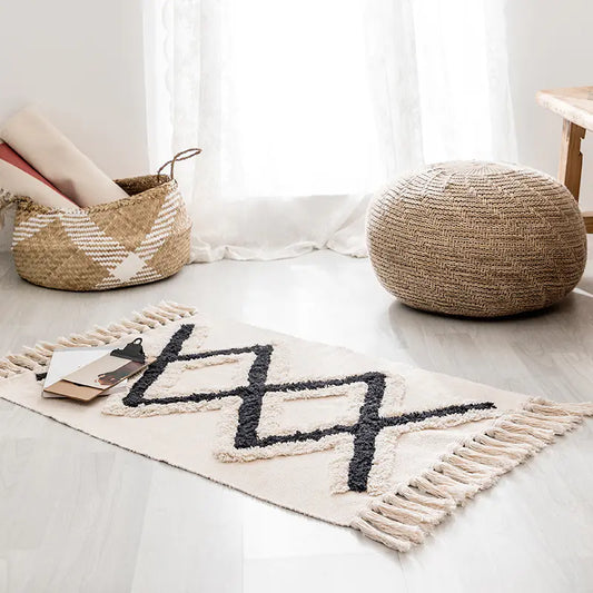 Handwoven Moroccan Cotton Fringe Area Rug - Kia Day Design