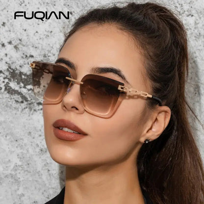 UV400 Cat Eye Sunglasses Frameless Kia Day Design
