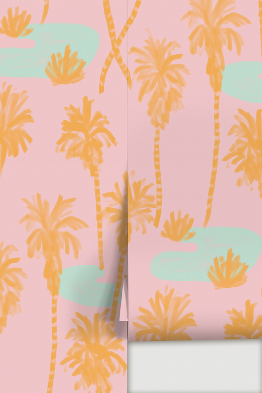 Palm Oasis Wallpaper Pink and Orange - LUXE Peel & Stick - Wallpaper