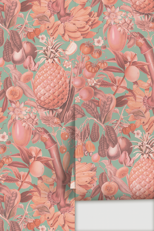 Juicy Fruit Wallpaper Mint and Coral - LUXE Peel & Stick - Wallpaper