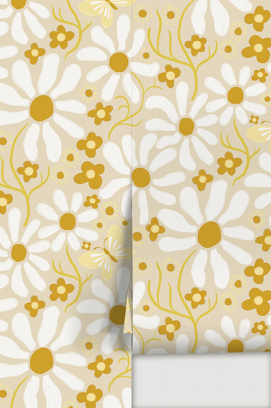 Spring Daze Wallpaper, tan - LUXE Peel & Stick - Wallpaper