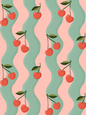Wavy Cherry Wallpaper, pink and teal- Samantha Santana Creative- {{Product type}}