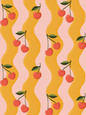 Wavy Cherry Wallpaper, pink and yellow- Samantha Santana Creative- {{Product type}}