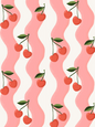 Wavy Cherry Wallpaper, white and pink- Samantha Santana Creative- {{Product type}}