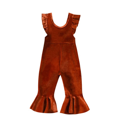 YOKJZJD Infant Brown Velvet Bell Bottom Romper - - toddler outfit