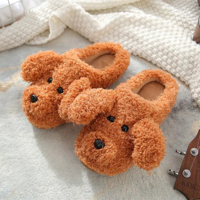Fluffy Animal Slippers - puppy brown slides - slippers