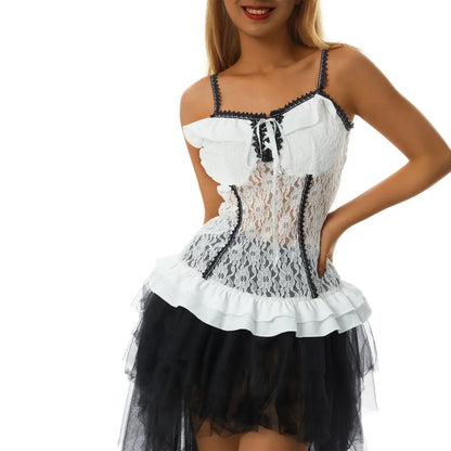 White Lace Grunge Cami Tank Top – Harajuku E-girl Punk Sleeveless Vest - - Tank Tops
