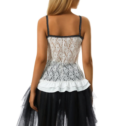 White Lace Grunge Cami Tank Top – Harajuku E-girl Punk Sleeveless Vest - - Tank Tops