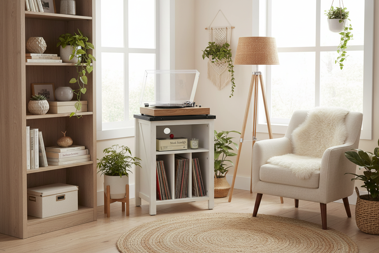 160 Album White Record Player Storage Table - - table