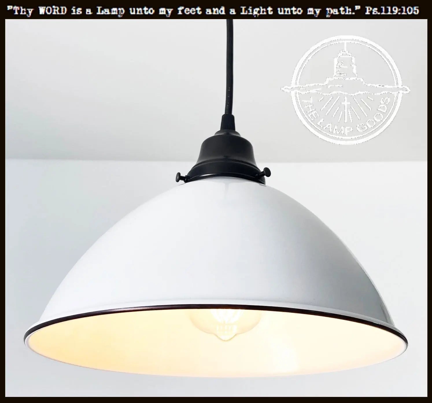 Large White Enamel Farmhouse Pendant Light - Black Accents - Farmhouse Lighting