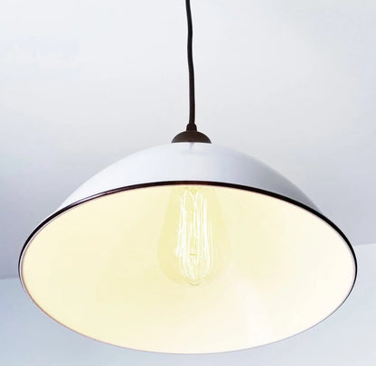 Large White Enamel Farmhouse Pendant Light - - Farmhouse Lighting