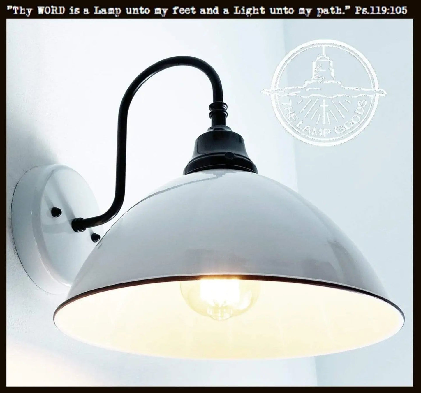 Large White Enamel Wall Sconce Light - Black Accents - Farmhouse Lighting