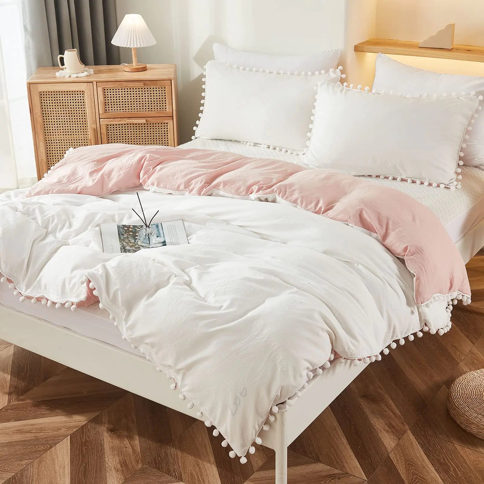 Queen Pink Comforter Set 3 Pc Comforter Set Reversible - Kia Day Design