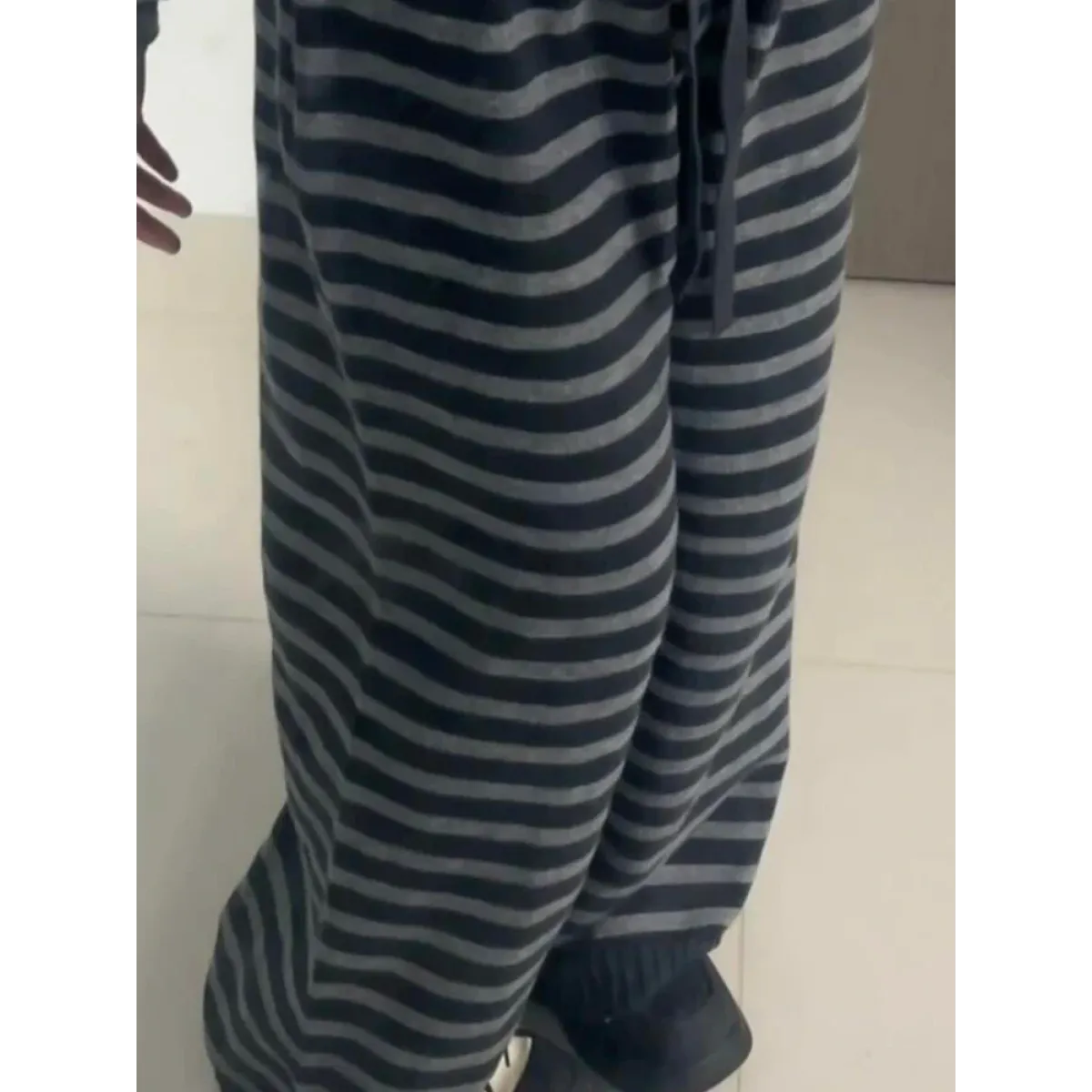 Grunge Stripe Knit Wide Leg Pants - - Trousers