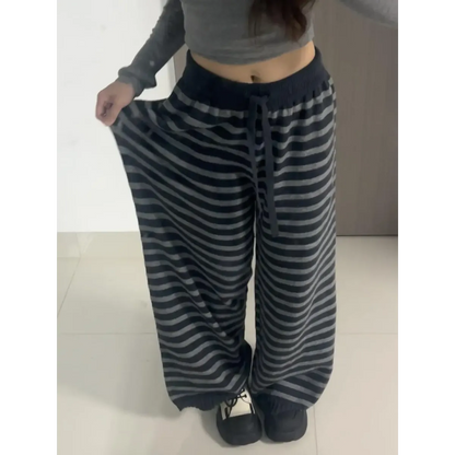 Grunge Stripe Knit Wide Leg Pants - - Trousers