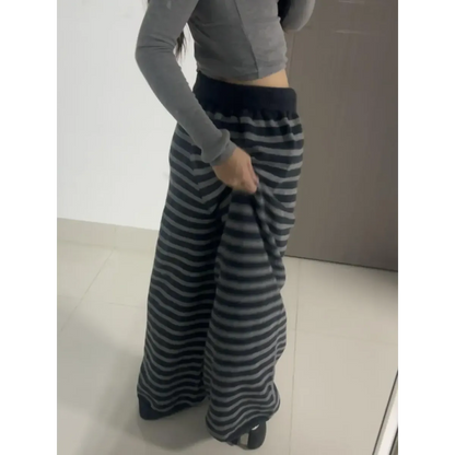 Grunge Stripe Knit Wide Leg Pants - - Trousers