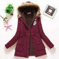 Women's Winter Cotton Jacket - Hooded Slim Fit Warm Parka - Dark Red - Women's Jackets