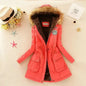 Women's Winter Cotton Jacket - Hooded Slim Fit Warm Parka - Light Red - Women's Jackets