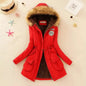 Women's Winter Cotton Jacket - Hooded Slim Fit Warm Parka - Red - Women's Jackets