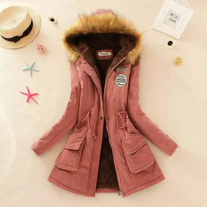 Women's Winter Cotton Jacket - Hooded Slim Fit Warm Parka - Dark Pink - Women's Jackets
