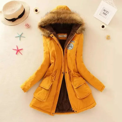 Women's Winter Cotton Jacket - Hooded Slim Fit Warm Parka - Yellow - Women's Jackets