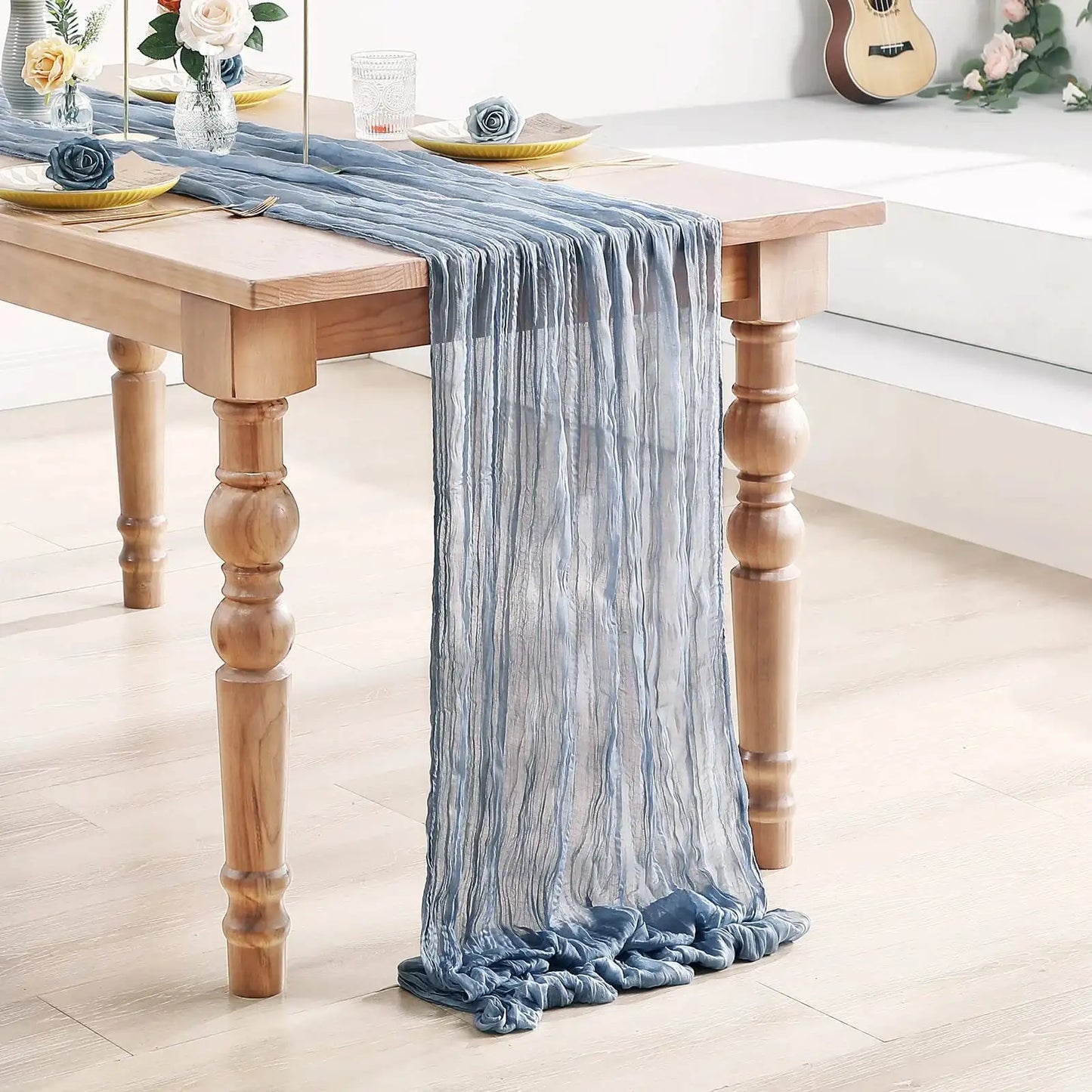 Semi-Sheer Gauze Table Runner Sage Cheesecloth Table Setting