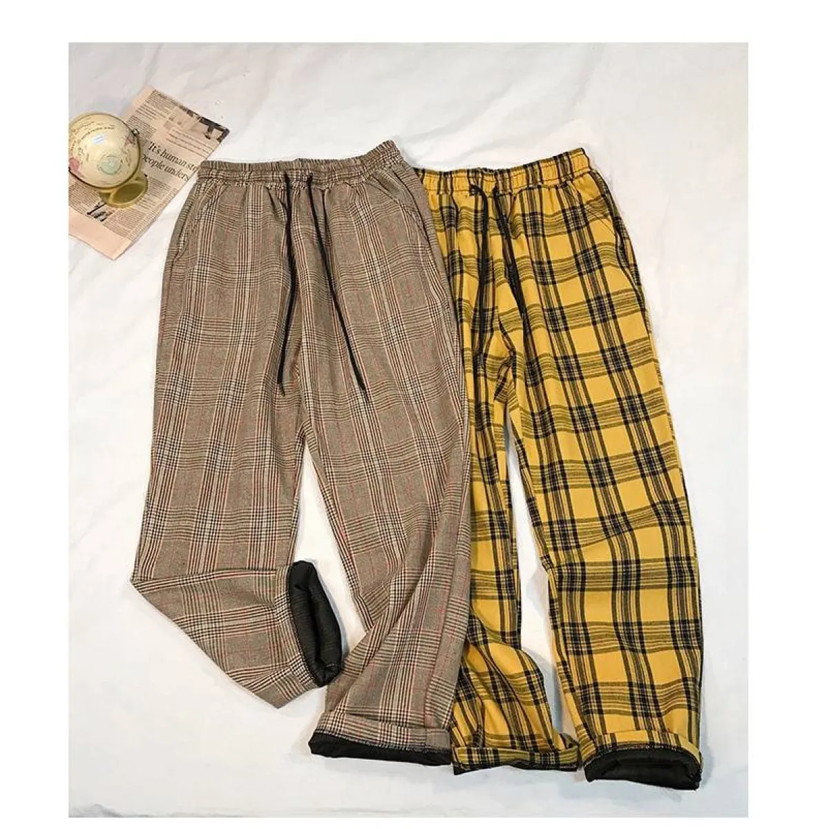 Women Streetwear Plaid Pants - -