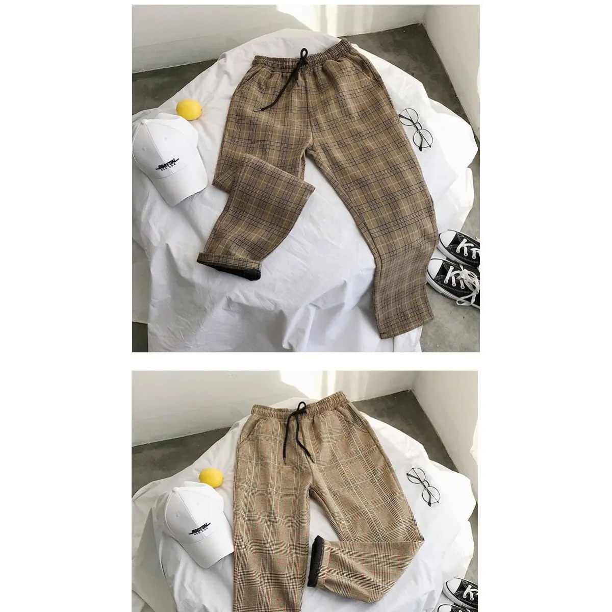 Women Streetwear Plaid Pants - -