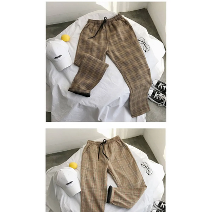 Women Streetwear Plaid Pants - -