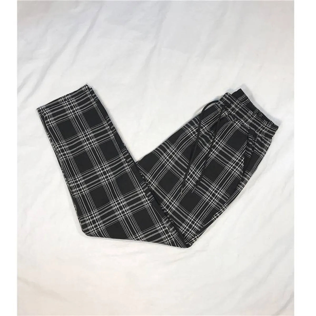Women Streetwear Plaid Pants - Gray -