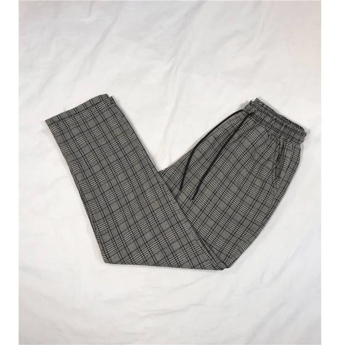 Women Streetwear Plaid Pants - Light Gray -