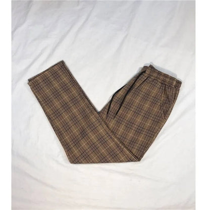 Women Streetwear Plaid Pants - Brown -