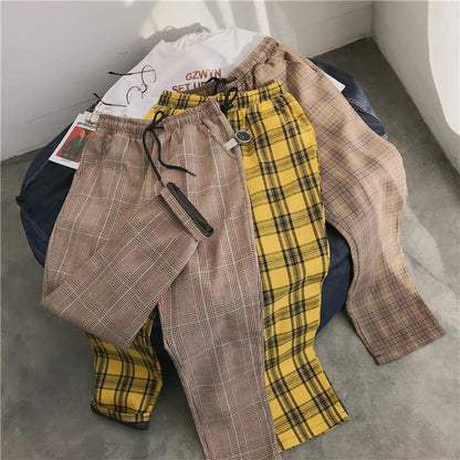 Women Streetwear Plaid Pants - -