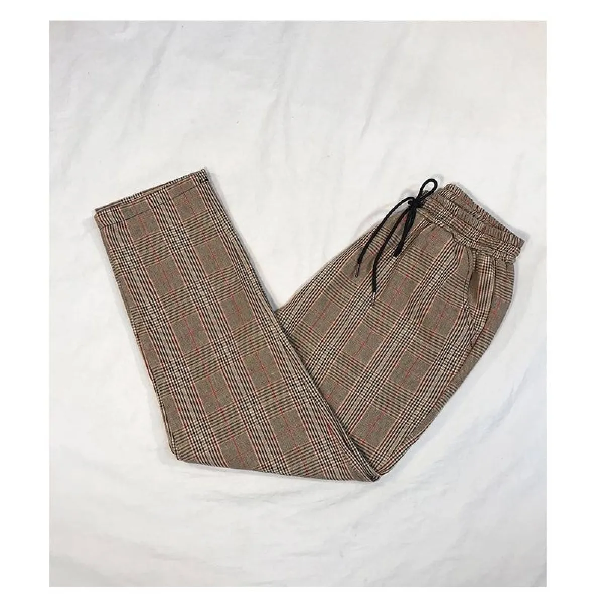 Women Streetwear Plaid Pants - -