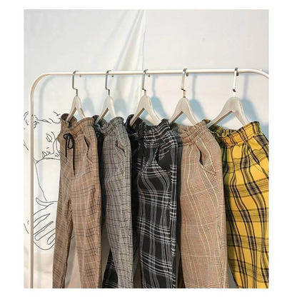 Women Streetwear Plaid Pants - -