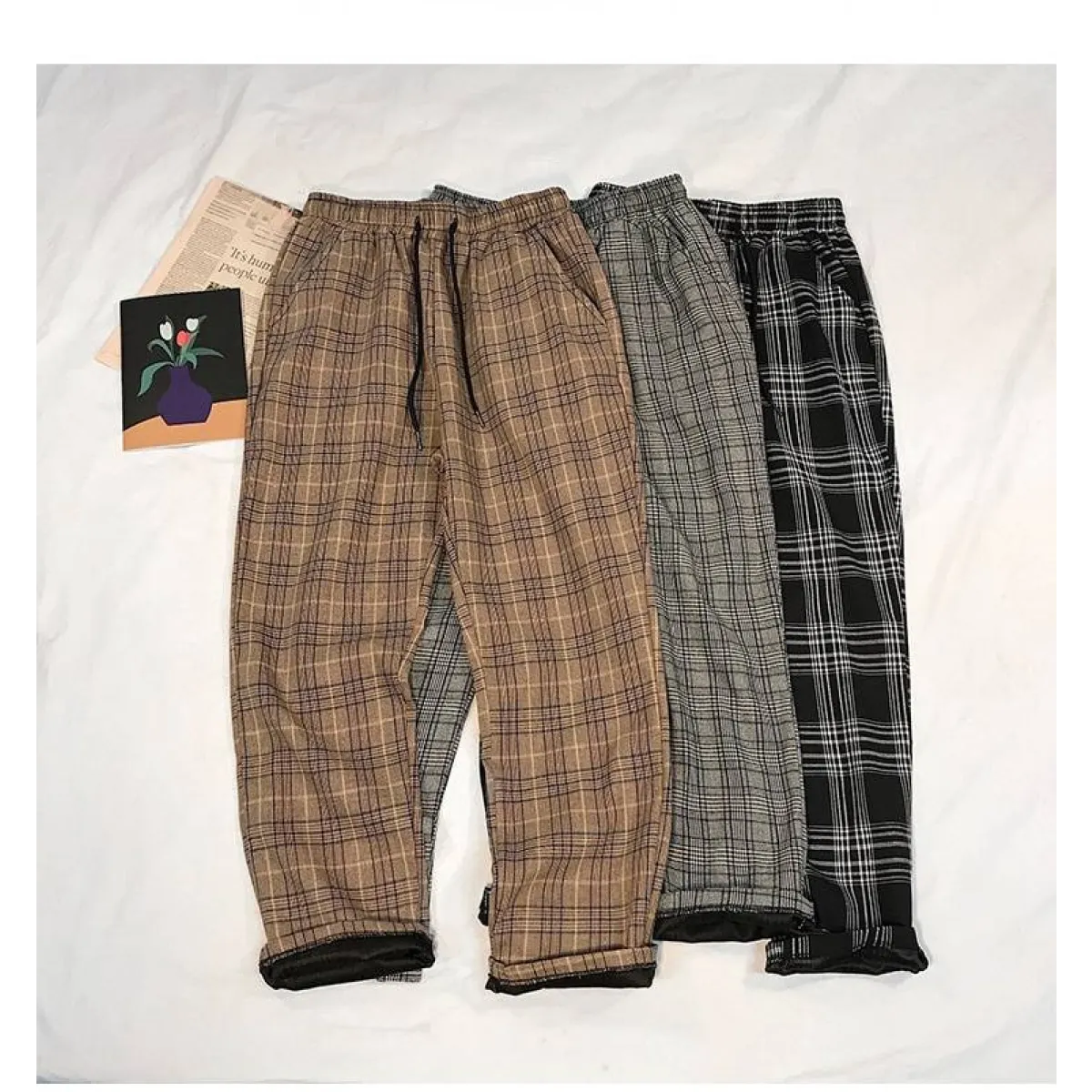 Women Streetwear Plaid Pants - -