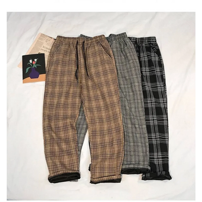 Women Streetwear Plaid Pants - -