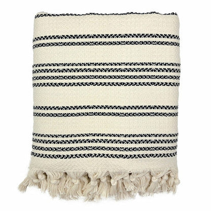 High-Quality Woven Stripe Turkish Throw - Ivory + Black - Home Decor
