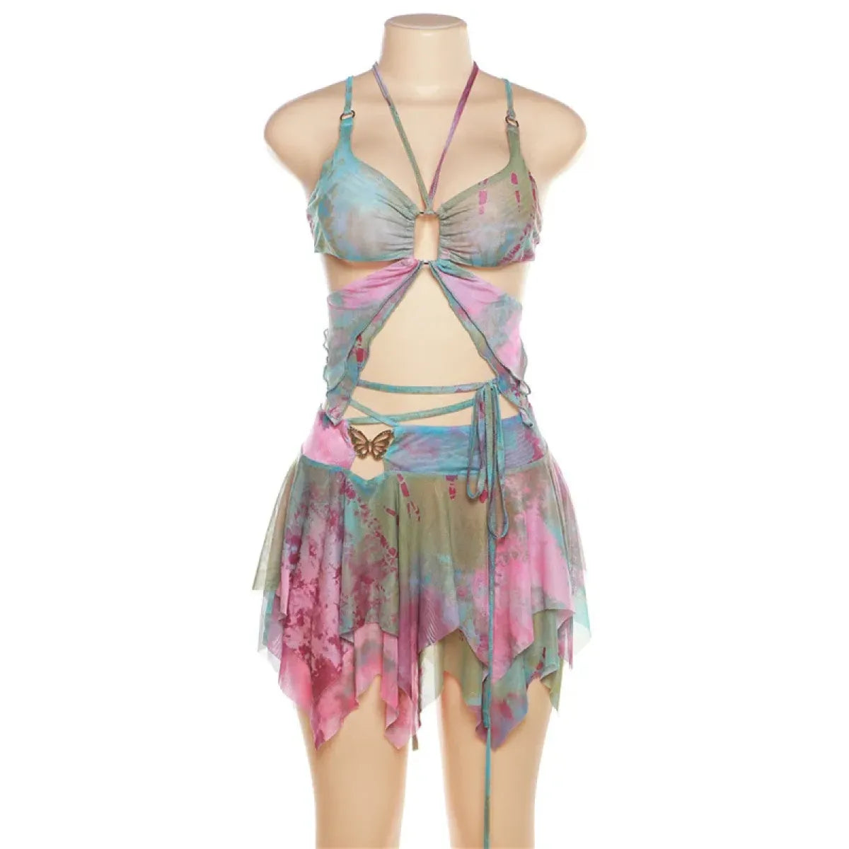 Tie-Dye Fairy Set – Butterfly Crop Top & Wrap Mini Skirt - - Sets