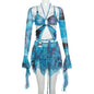 Tie-Dye Fairy Set – Butterfly Crop Top & Wrap Mini Skirt - Blue - Sets