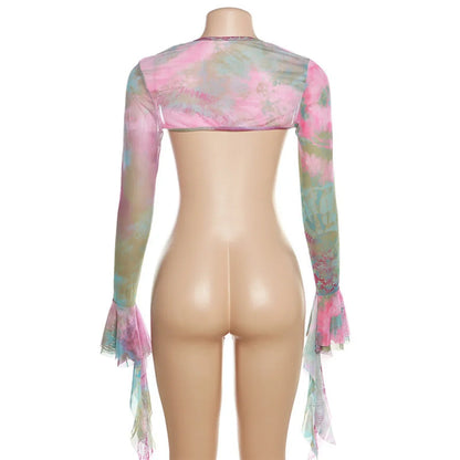 Tie-Dye Fairy Set – Butterfly Crop Top & Wrap Mini Skirt - - Sets