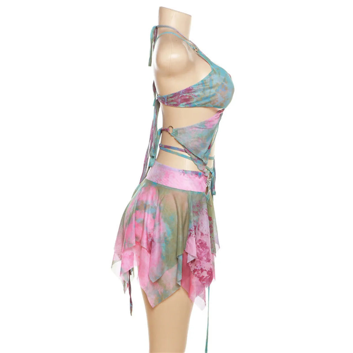 Tie-Dye Fairy Set – Butterfly Crop Top & Wrap Mini Skirt - - Sets